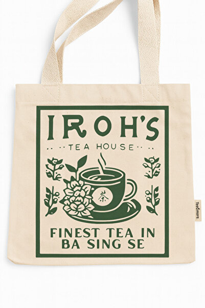 Tee&more. Avatar the Last Airbender Iroh's Tea House Printed Canvas Tote Bag with Gusseted Velcro and Inner Pocket