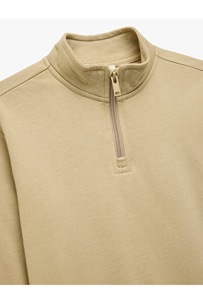 Koton Mock Neck Long Sleeve Half Zip Cotton Basic Sweatshirt