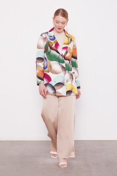 Levidor Μπεζ μπουφάν με σχέδιο διπλό πέτο