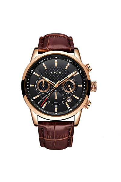 Lige Men's Watch Elegant Quartz Leather Strap