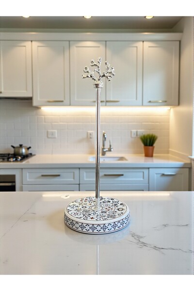 ferayhome Paper Towel Holder Roll Napkin Holder Kitchen Accessory Ceramic Pattern Silver - Feray Home