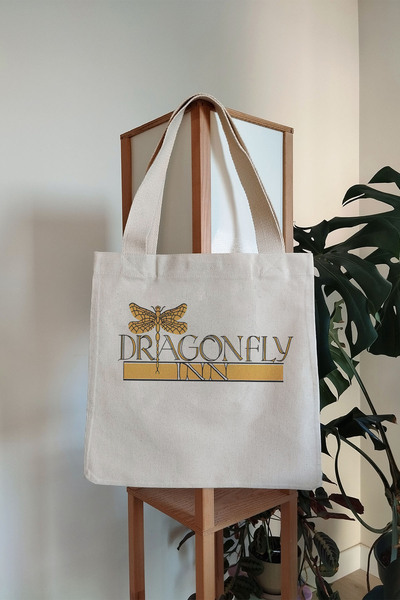 Tee&more. Gilmore Girls Dragonfly Inn Printed Canvas Tote Bag with Gusseted Bottom, Hook and Loop Closure, and Interior Pocket