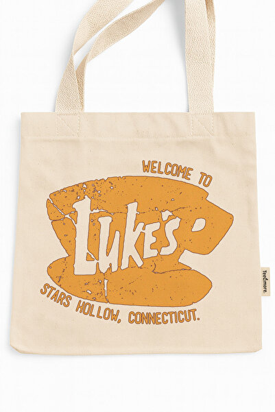 Tee&more. Gilmore Girls Luke's Printed Canvas Tote Bag with Gusseted Gusseted Velcro Closure and Inner Pocket