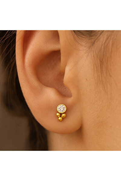 ömay takı Tek Taş Üç Top Üçgen Tragus Helix Conch 316l Cerrahı Çelik Piercing