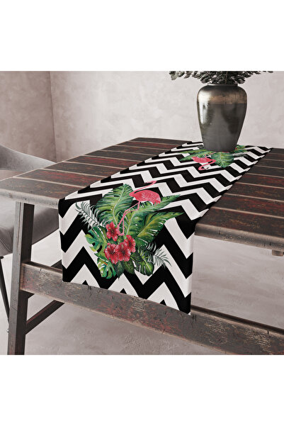 Alkan Homes Zigzag and Flamingo Patterned Premium Thai Feather Fabric Tablecl...