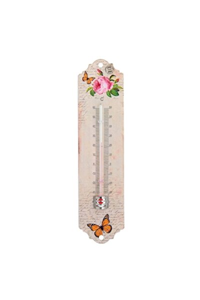 MYONNA IT & E- COMMERCE Metal Wall Thermometer, Flowers and Butterflies, Pink, 20 cm