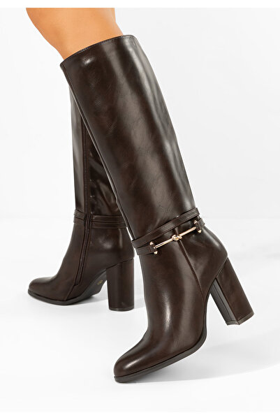 B T Shoes Кафяви боти Dresara с дебел ток