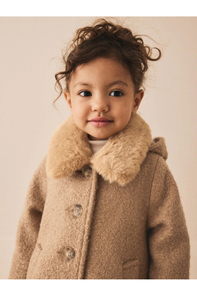 Next Baby Tan Color - Faux Fur Collar Hooded Coat Parka Jacket