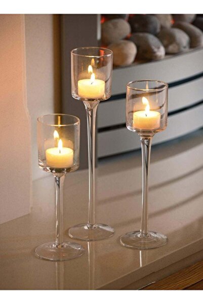Generic 3 Piece Glass Candle Holders Set, Tall Elegant Pillar & Tea Light Can...