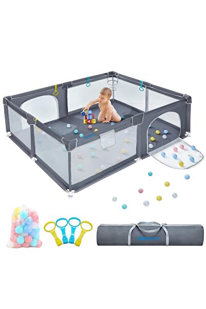 My modern game Children's playpen with colorful ball basket, net panels, safety door, indoor play area 200*180 cm