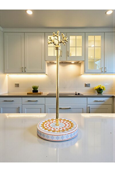 ferayhome Paper Towel Holder Roll Napkin Holder Kitchen Accessory Ceramic Geometric Clover Pattern Gold - Feray Home