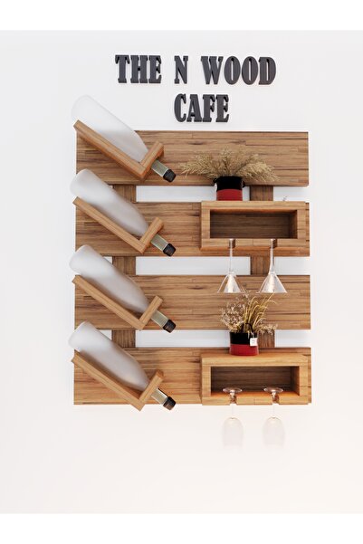 The N Wood Doğal Ahşap Duvar Rafı | El İşçiliği Dekoratif Askılı Raf | Açık C...