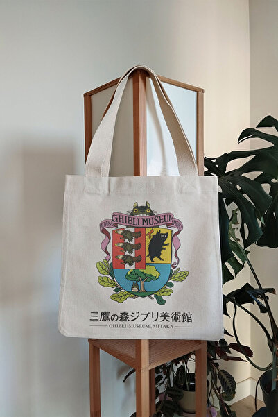 Tee&more. Ghibli Museum Printed Canvas Tote Bag with Gusseted Velcro and Inner Pocket