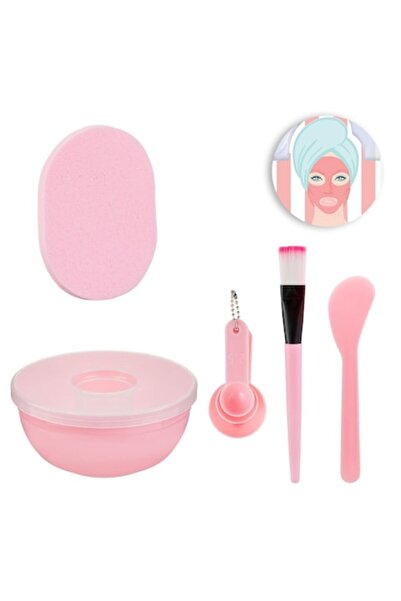 MYONNA IT & E- COMMERCE Face Mask Tool Set, Pink, 5 Pieces (Mixing Bowl, Brush, Spatula, Sponge)