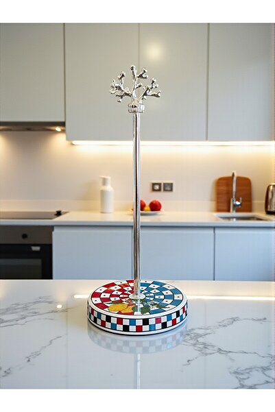 ferayhome Paper Towel Holder Roll Napkin Holder Kitchen Accessory Ceramic Checkered Lemon Pattern Silver - Feray Home