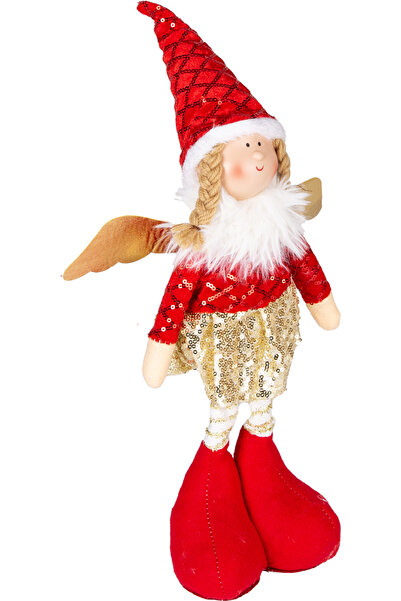 Herdekora Christmas Ornament, Standing Winged Fairy Figure, Red - Gold Skirt, 17X44 cm