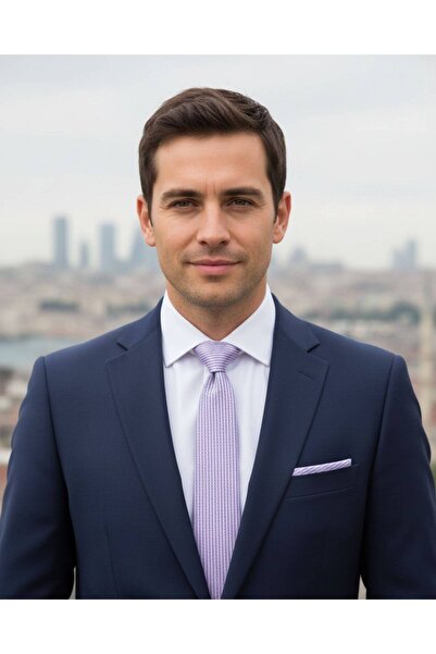 1001 Kravat Lilac Colored 8 cm Wide Tie with Handkerchief