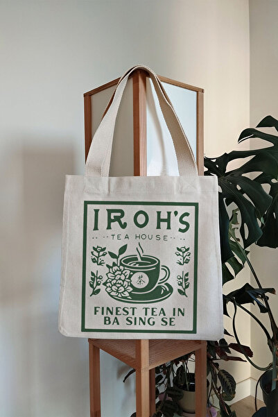 Tee&more. Avatar the Last Airbender Iroh's Tea House Printed Canvas Tote Bag with Gusseted Velcro and Inner Pocket