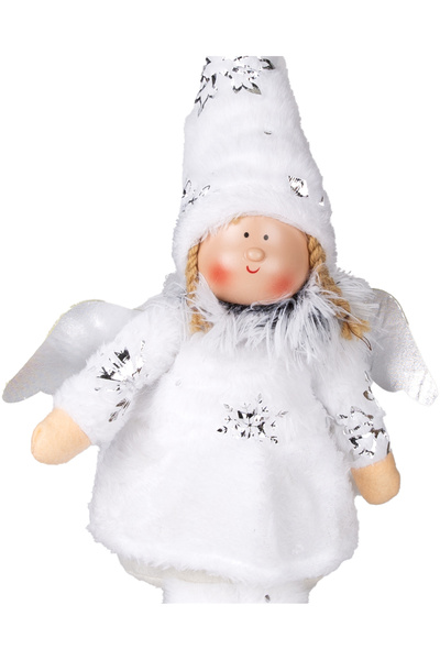 Herdekora Χριστουγεννιάτικο στολίδι, Φιγούρα Νεράιδας με Φτερά που κάθεται, Λευκό - Σε Ασημί Παπούτσια, 17x53 εκ.