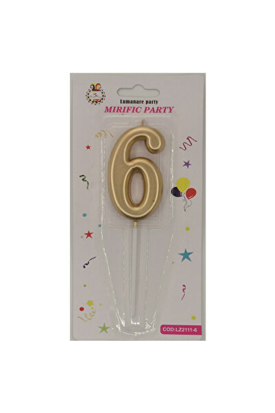 Mirific Party Gold cake candle, 7 cm, number 6