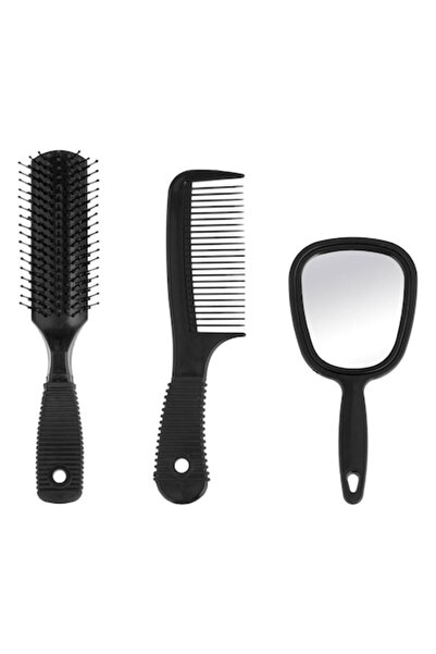 MYONNA IT & E- COMMERCE Σετ χτένας, βούρτσας και καθρέφτη, μαύρο, 3 τεμάχια, ...