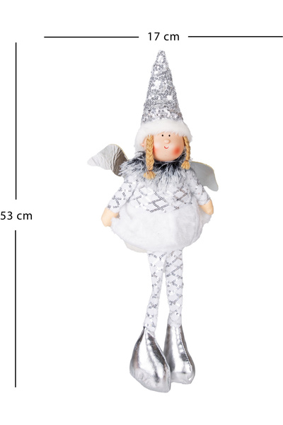 Herdekora Χριστουγεννιάτικο στολίδι, Φιγούρα Νεράιδας με Φτερά που κάθεται, Ασημί - 17x53 εκ.