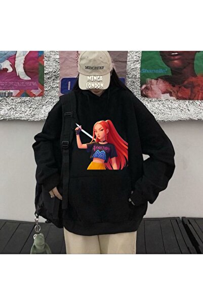 Minga London Unisex Roșu Stil Fată Colorat cu imprimeu Negru supradimensionat...