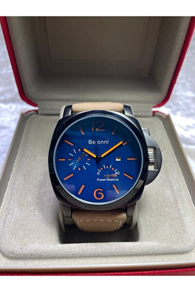 Belonni Erkek Kol Saati Yuvarlak Siyah Kasa Takvimli Deri Kordonlu