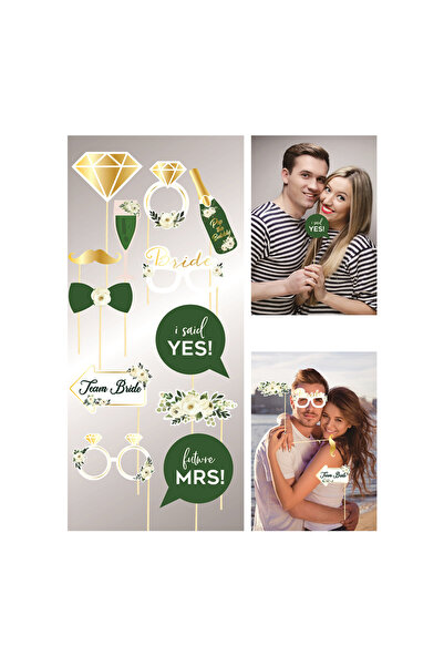 Mirific Party Set de 12 recuzită foto, alb, verde, auriu, nuntă, PPQT8012