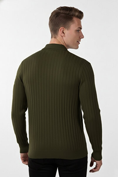 DeepSEA Men's Khaki Slim Fit Polo Neck Knitwear Sweater - Soft Texture, Flexible and Stylish Look 2605305
