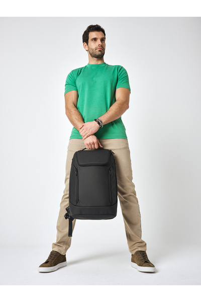 Pierre Cardin Black Men's Special Backpack with Laptop Compartment, Zippered Inner Pocket, Suitcase Fixing Strap 01Pc00200