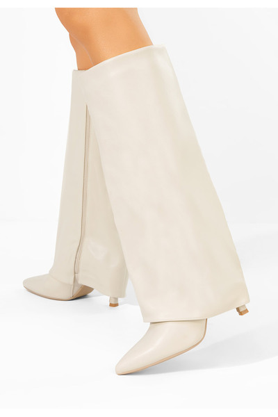 B T Shoes Brynora beige thin heel boots