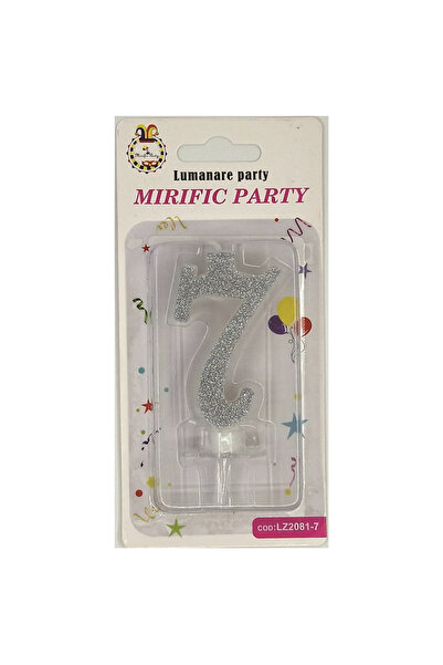 Mirific Party Silver glitter cake candle, 6 cm, number 7
