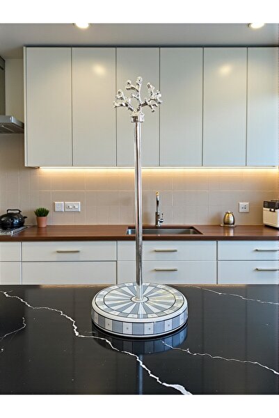 ferayhome Paper Towel Holder Roll Napkin Holder Kitchen Accessory Ceramic Gray Checker Vertical Pattern Silver - Feray Home