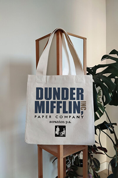 Tee&more. The Office Dunder Mifflin Printed Canvas Tote Bag with Gusseted Gusseted Velcro Closure and Inner Pocket