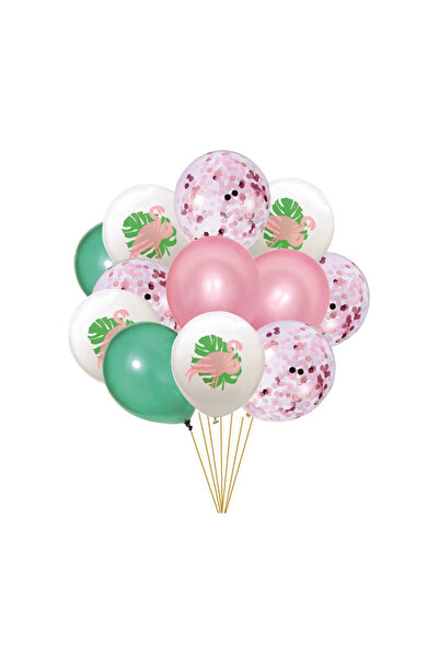 Mirific Party Set of 12 party latex balloons - pink, white, green, pink sequins, TZ5212, flamingo, 30 cm