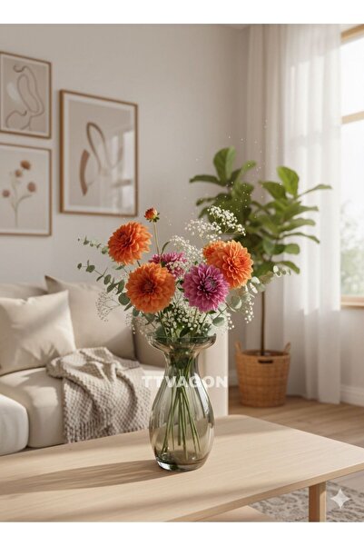 ttvagon Dekoratif Vazo | Antrasit Cam Çiçeklik Modern Şık Salon Masa ve Ev Aksesuar 22cm