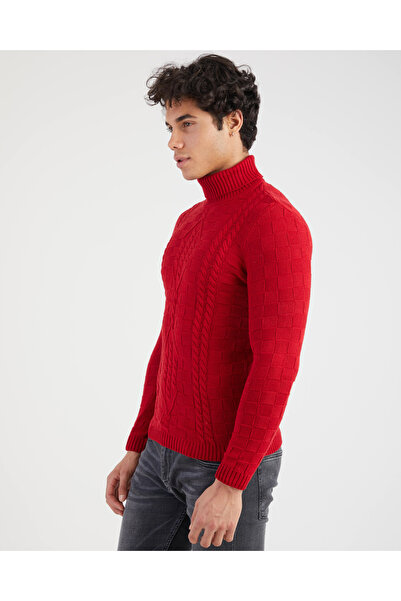 elkumoda Slim Fit Men's Sweater Patterned Knitted Turtleneck Sweater Slimfit Turtleneck Knitwear