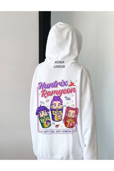 Minga London Unisex Huntrx Ramen Style Colorful Printed White Oversized Sweatshirt
