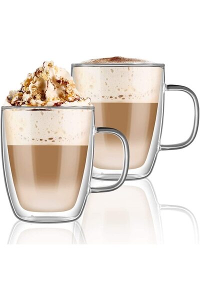 7LIFE Set of 4 double-walled 375 ml cups, borosilicate glass