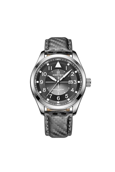 Naviforce Men's Wristwatch Elegant Auto Date Sport Fashion Casual Genuine Leather Gray