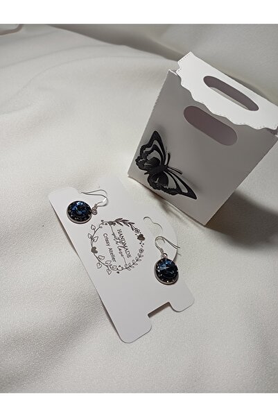 OEM Silver and Swarovski Montana Blue Crystal 12mm Pancake Earrings