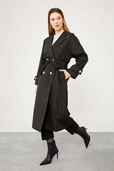 Levidor Чорний тренч середньої довжини з поясом