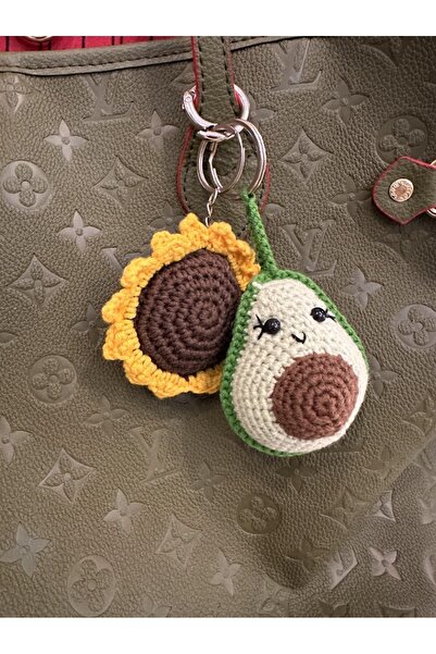 Thezuffy سلسلة مفاتيح محبوكة يدويًا من الأفوكادو وعباد الشمس - 100% قطن، إكسس...