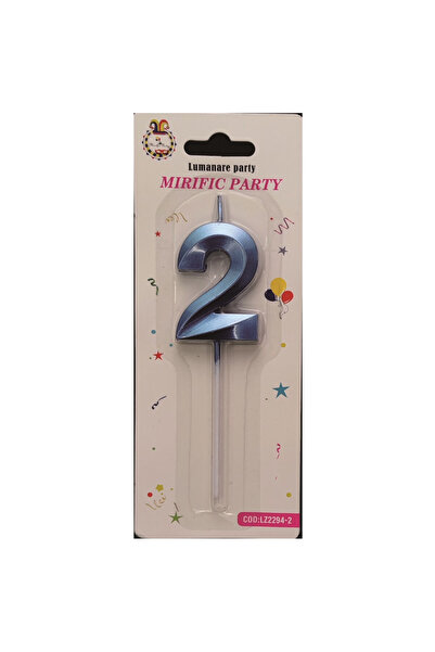 Mirific Party Cake candle, metallic blue, 5 cm, number 2