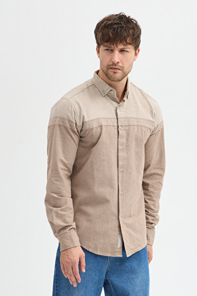 Cosplay Premium Slim Fit Wool Blended Contrast Piece Long Sleeve Shirt