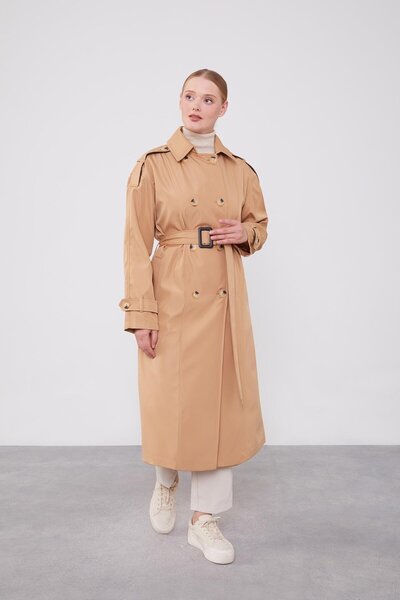 Levidor Camel Button Closure Trench Coat