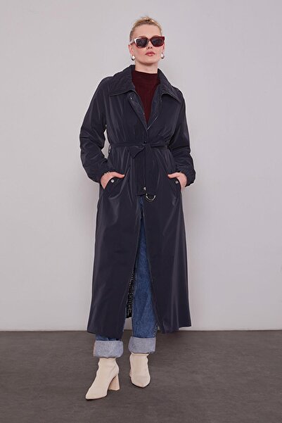 Levidor Lacivert Kapitone Detaylı Trençkot