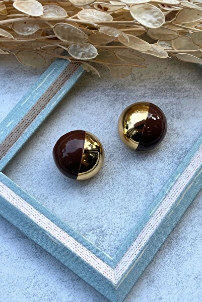 Meva Takı ve Aksesuar Coffee Gold Globe Earrings I Mev'Art Collection