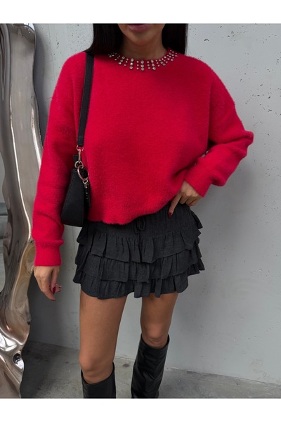 kenza'a Cardigan tricotat cu căptușeală din fleece cu detaliu de perle la guler